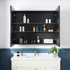 Armoire à pharmacie de salle de bain avec miroir, montage encastré ou en surface Elise, étagères en verre trempé réglables et porte réversible