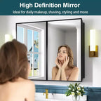 Armoire à pharmacie de salle de bain avec miroir, montage encastré ou en surface Elise, étagères en verre trempé réglables et porte réversible