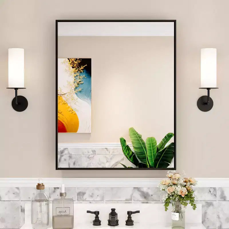 Armoire à pharmacie de salle de bain avec miroir, montage encastré ou en surface Elise, étagères en verre trempé réglables et porte réversible