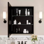 Armoire à pharmacie de salle de bain avec miroir, montage encastré ou en surface Elise, étagères en verre trempé réglables et porte réversible
