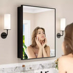Armoire à pharmacie de salle de bain avec miroir, montage encastré ou en surface Elise, étagères en verre trempé réglables et porte réversible