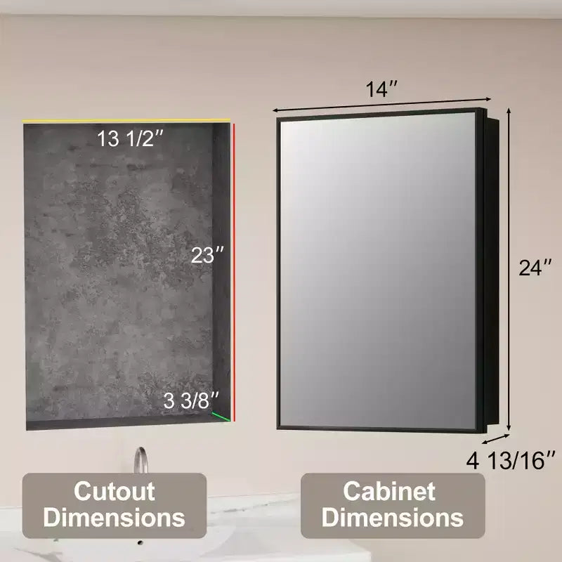 Armoire à pharmacie de salle de bain avec miroir, montage encastré ou en surface Elise, étagères en verre trempé réglables et porte réversible