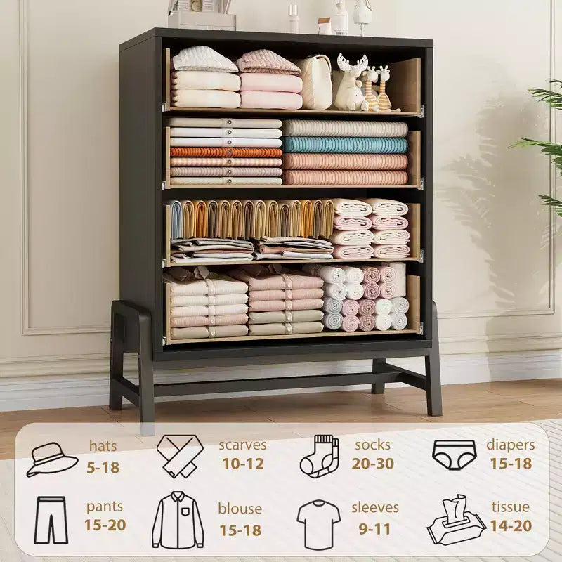 4 commodes pour chambre à coucher, coiffeuse de 98 cm de haut, tiroirs hauts autoportants avec espace de rangement, armoire de rangement en bois pour salon
