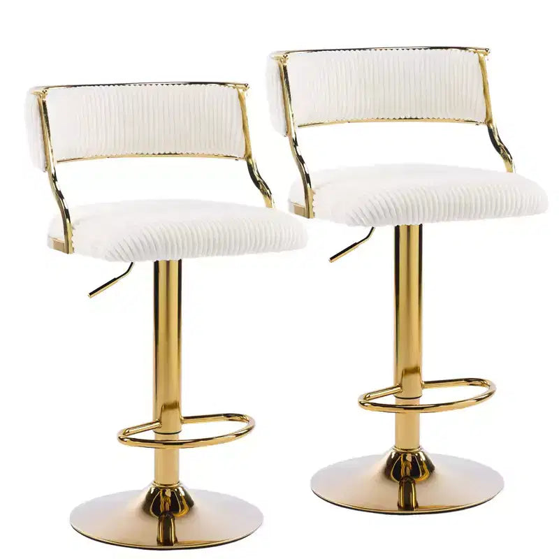 Karl Home Cream Corduroy Upholstered Adjustable Bar Stool With Gold Tone Base