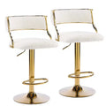 Karl Home Cream Corduroy Upholstered Adjustable Bar Stool With Gold Tone Base