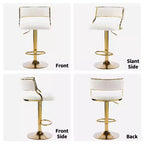 Tabouret de bar réglable Karl en velours côtelé crème avec base dorée