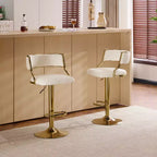 Tabouret de bar réglable Karl en velours côtelé crème avec base dorée