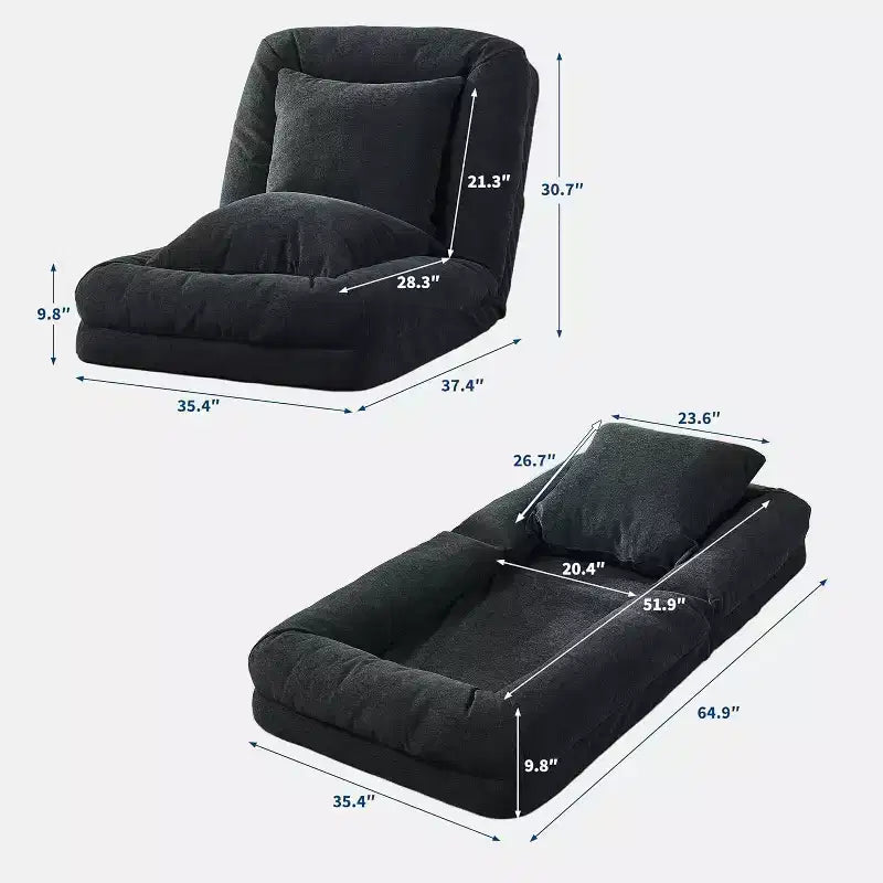 Lit pour chien humain pour adulte, canapé-lit confortable avec 2 oreillers et 5 positions réglables, chaise longue en chenille pour salon et chambre