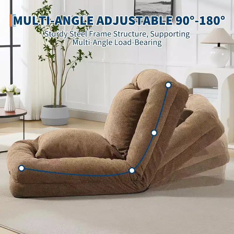 Lit pour chien humain pour adulte, canapé-lit confortable avec 2 oreillers et 5 positions réglables, chaise longue en chenille pour salon et chambre