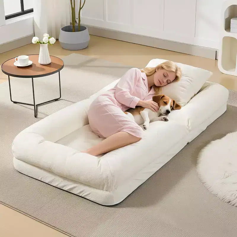 Lit pour chien humain pour adulte, canapé-lit confortable avec 2 oreillers et 5 positions réglables, chaise longue en chenille pour salon et chambre