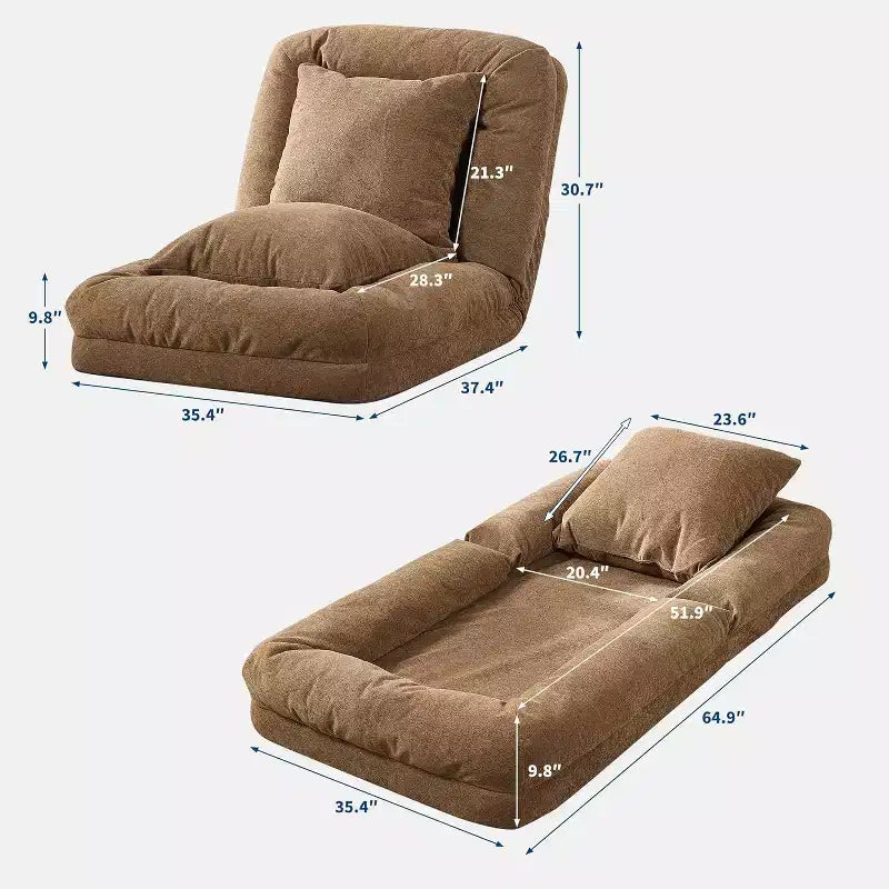 Lit pour chien humain pour adulte, canapé-lit confortable avec 2 oreillers et 5 positions réglables, chaise longue en chenille pour salon et chambre