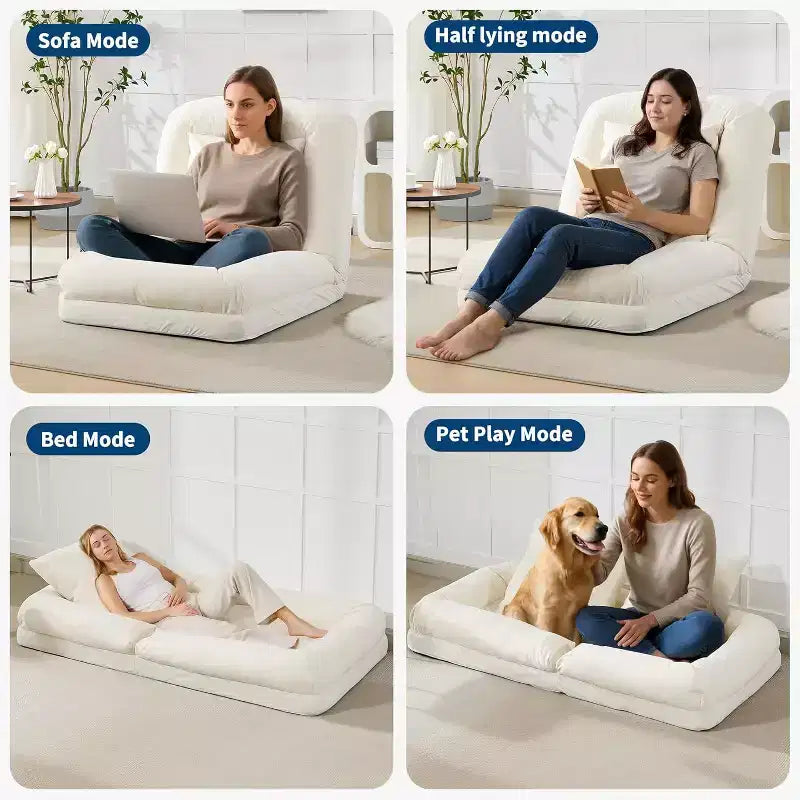 Lit pour chien humain pour adulte, canapé-lit confortable avec 2 oreillers et 5 positions réglables, chaise longue en chenille pour salon et chambre