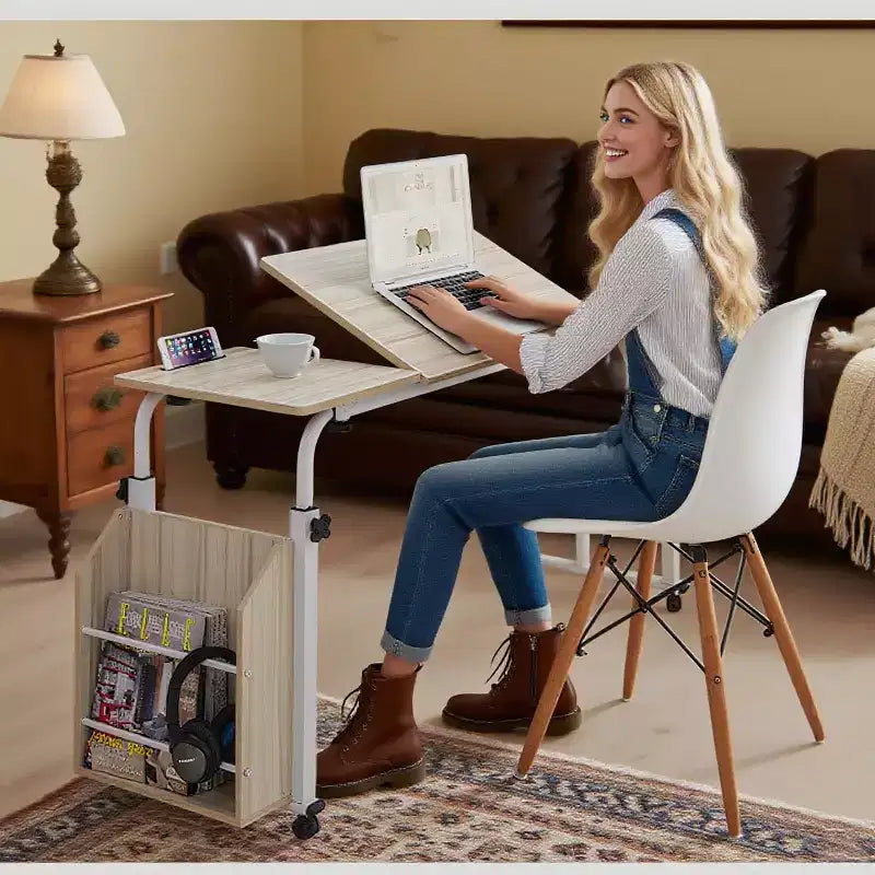Table de lit roulante, bureau d'ordinateur portable de 120 cm, table de lit réglable en hauteur et en longueur pour usage hospitalier et domestique