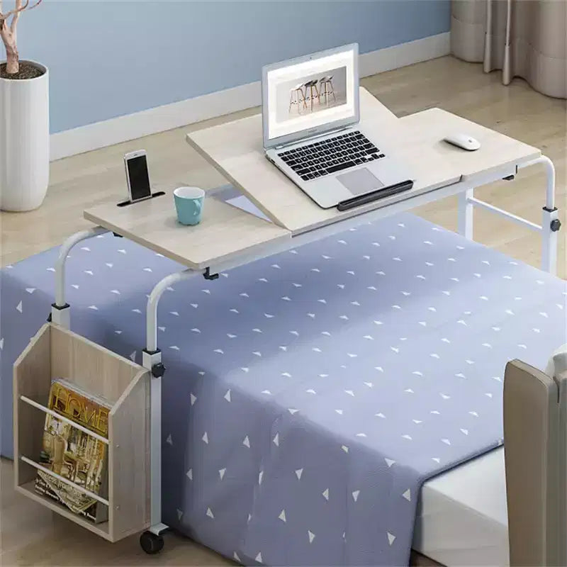 Table de lit roulante, bureau d'ordinateur portable de 120 cm, table de lit réglable en hauteur et en longueur pour usage hospitalier et domestique