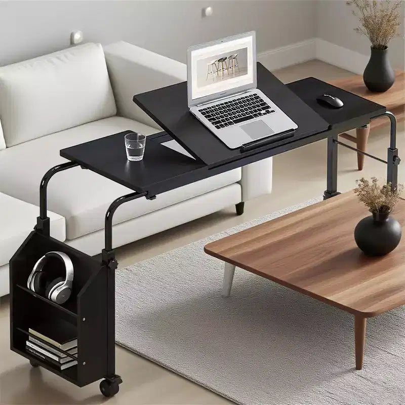 Table de lit roulante, bureau d'ordinateur portable de 120 cm, table de lit réglable en hauteur et en longueur pour usage hospitalier et domestique