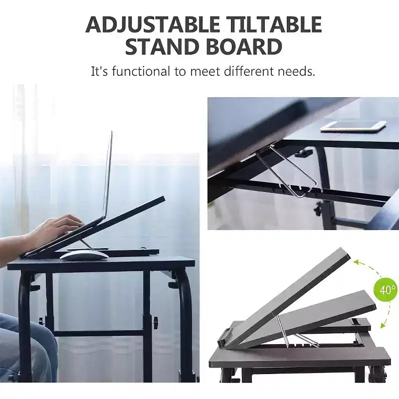 Table de lit roulante, bureau d'ordinateur portable de 120 cm, table de lit réglable en hauteur et en longueur pour usage hospitalier et domestique
