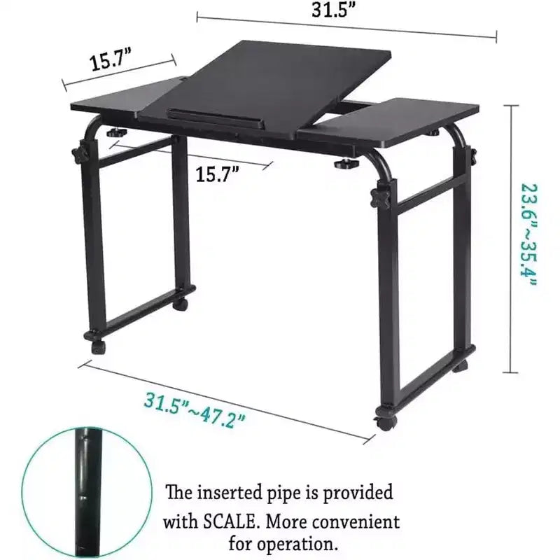 Table de lit roulante, bureau d'ordinateur portable de 120 cm, table de lit réglable en hauteur et en longueur pour usage hospitalier et domestique