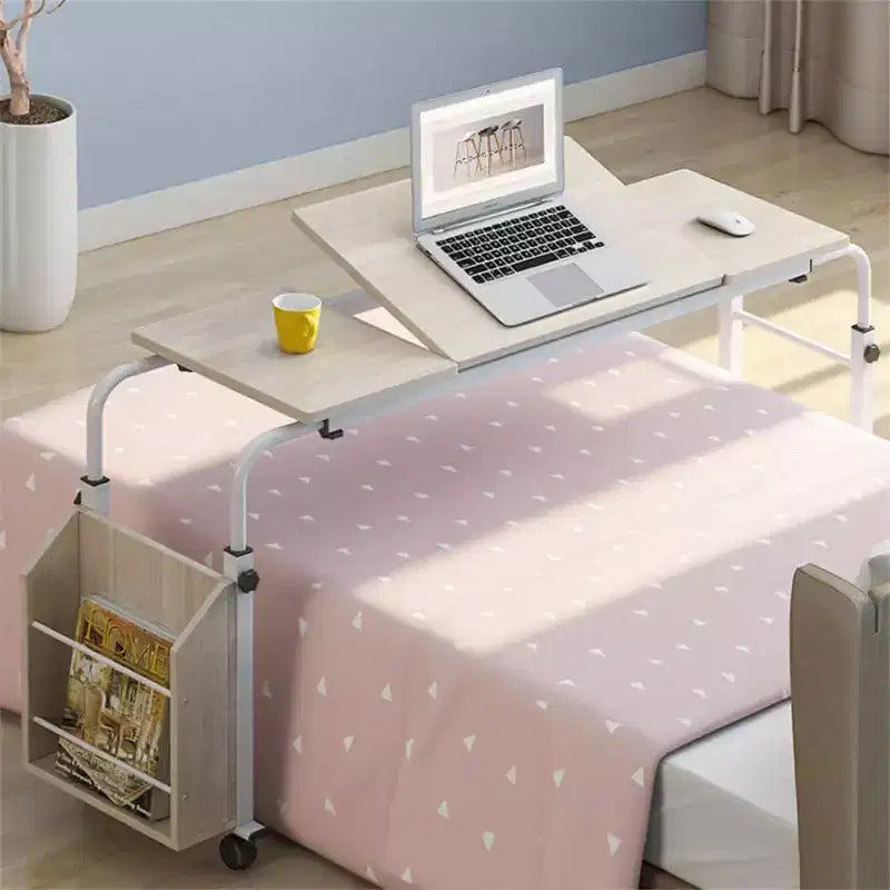 Table de lit roulante, bureau d'ordinateur portable de 120 cm, table de lit réglable en hauteur et en longueur pour usage hospitalier et domestique