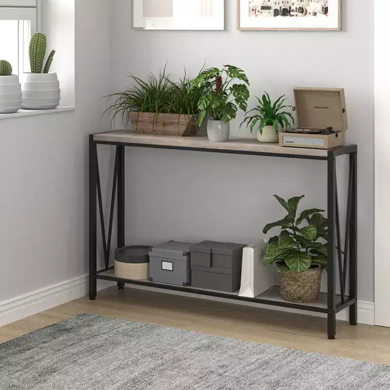 Console étroite de 109 cm avec design en V, table d'entrée à 2 niveaux avec étagère de rangement pour le salon