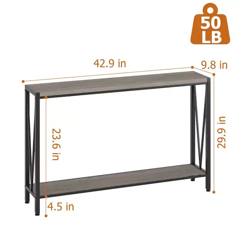 Console étroite de 109 cm avec design en V, table d'entrée à 2 niveaux avec étagère de rangement pour le salon