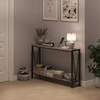 Console étroite de 109 cm avec design en V, table d'entrée à 2 niveaux avec étagère de rangement pour le salon