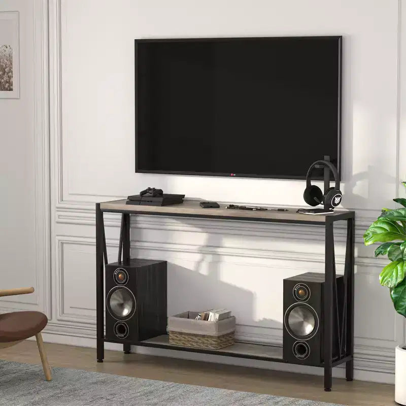Console étroite de 109 cm avec design en V, table d'entrée à 2 niveaux avec étagère de rangement pour le salon