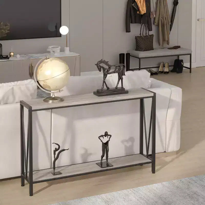 Console étroite de 109 cm avec design en V, table d'entrée à 2 niveaux avec étagère de rangement pour le salon
