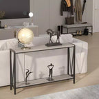 Console étroite de 109 cm avec design en V, table d'entrée à 2 niveaux avec étagère de rangement pour le salon