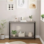 Console étroite de 109 cm avec design en V, table d'entrée à 2 niveaux avec étagère de rangement pour le salon