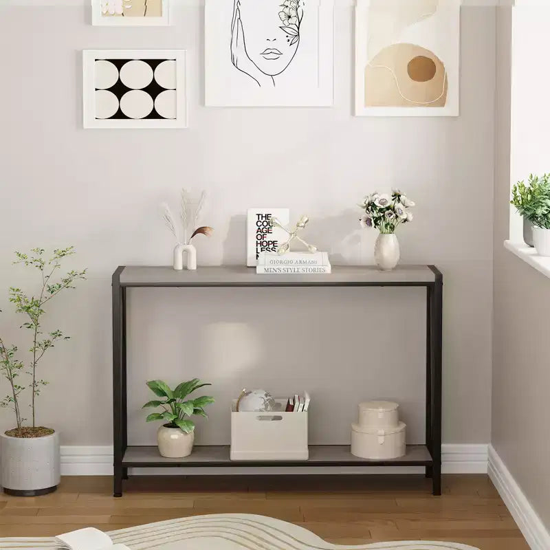 Console étroite de 109 cm avec design en V, table d'entrée à 2 niveaux avec étagère de rangement pour le salon