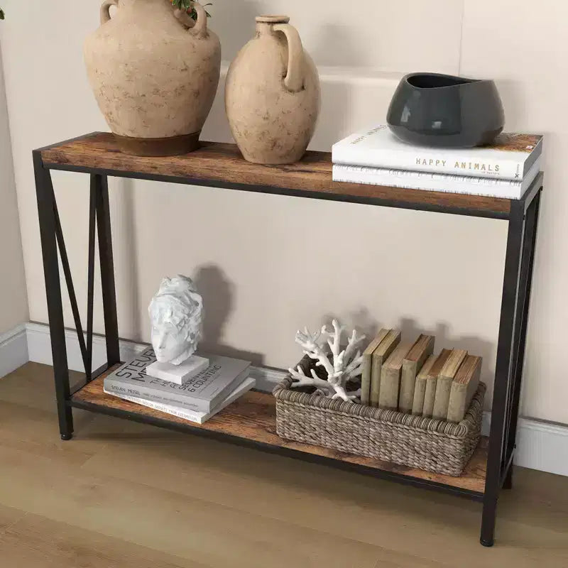 Console étroite de 109 cm avec design en V, table d'entrée à 2 niveaux avec étagère de rangement pour le salon