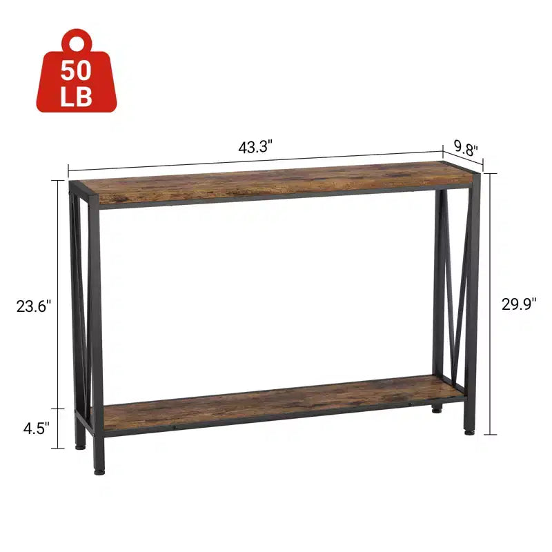 Console étroite de 109 cm avec design en V, table d'entrée à 2 niveaux avec étagère de rangement pour le salon