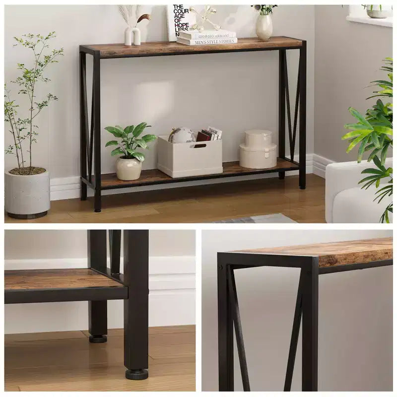 Console étroite de 109 cm avec design en V, table d'entrée à 2 niveaux avec étagère de rangement pour le salon