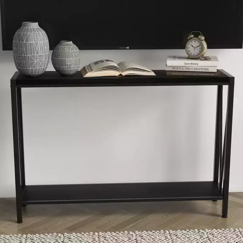 Console étroite de 109 cm avec design en V, table d'entrée à 2 niveaux avec étagère de rangement pour le salon