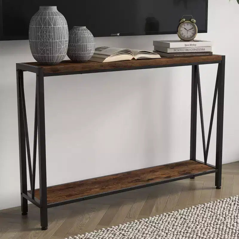 Console étroite de 109 cm avec design en V, table d'entrée à 2 niveaux avec étagère de rangement pour le salon