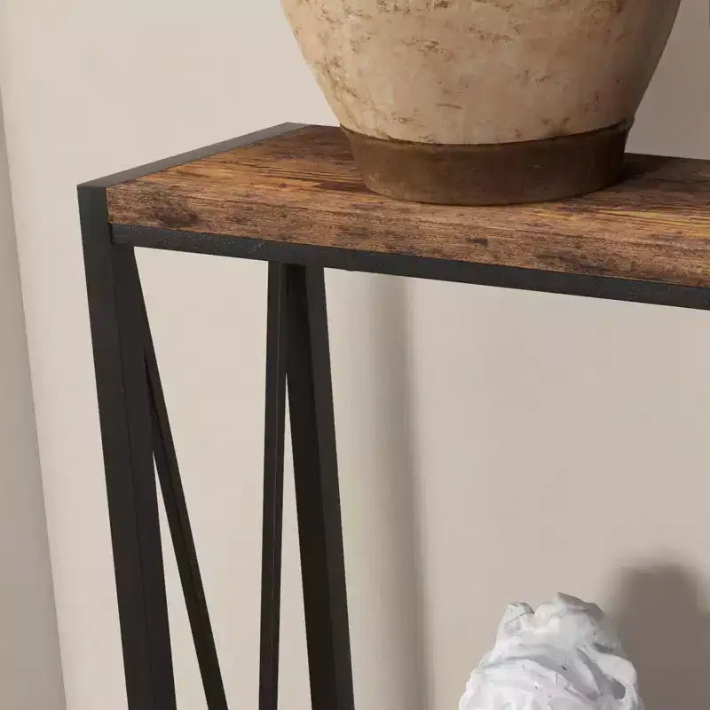 Console étroite de 109 cm avec design en V, table d'entrée à 2 niveaux avec étagère de rangement pour le salon