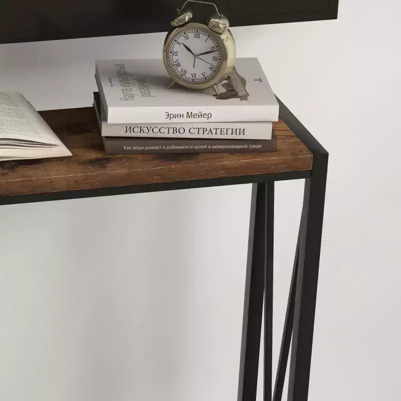 Console étroite de 109 cm avec design en V, table d'entrée à 2 niveaux avec étagère de rangement pour le salon