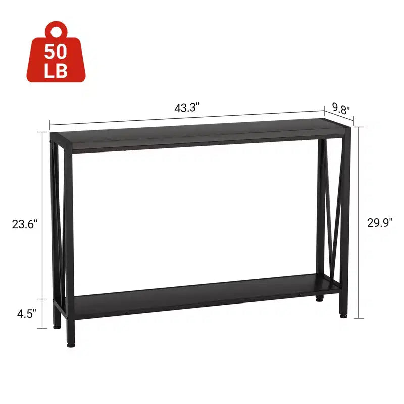 Console étroite de 109 cm avec design en V, table d'entrée à 2 niveaux avec étagère de rangement pour le salon