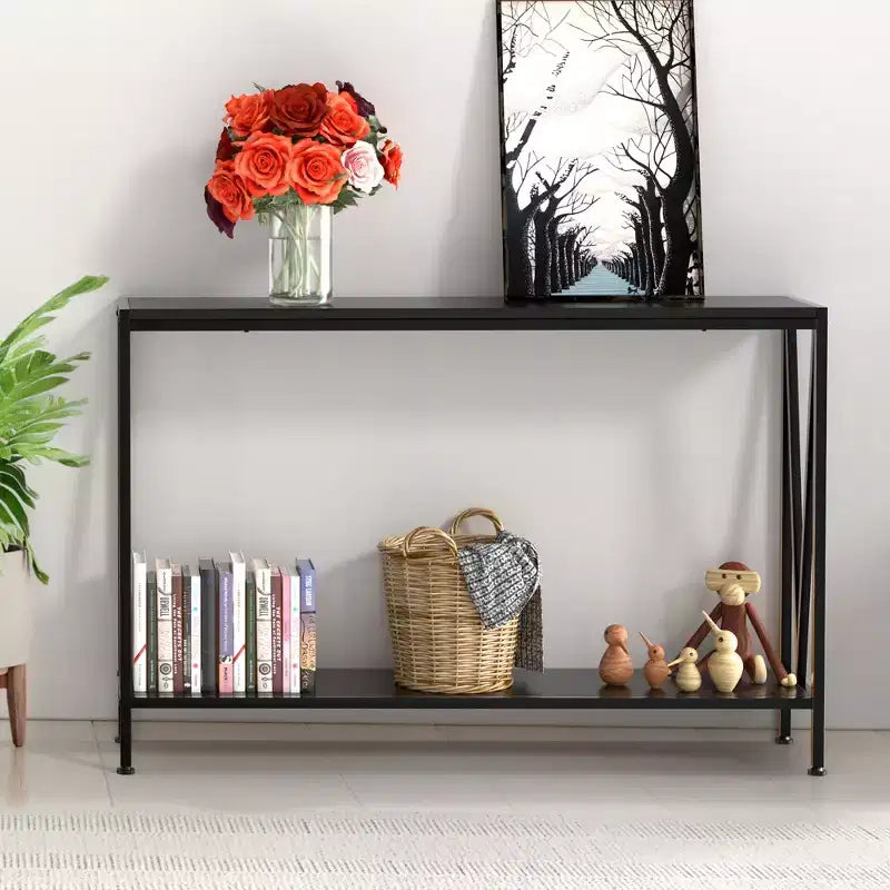 Console étroite de 109 cm avec design en V, table d'entrée à 2 niveaux avec étagère de rangement pour le salon