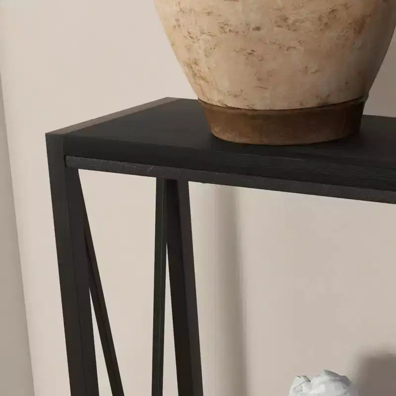 Console étroite de 109 cm avec design en V, table d'entrée à 2 niveaux avec étagère de rangement pour le salon