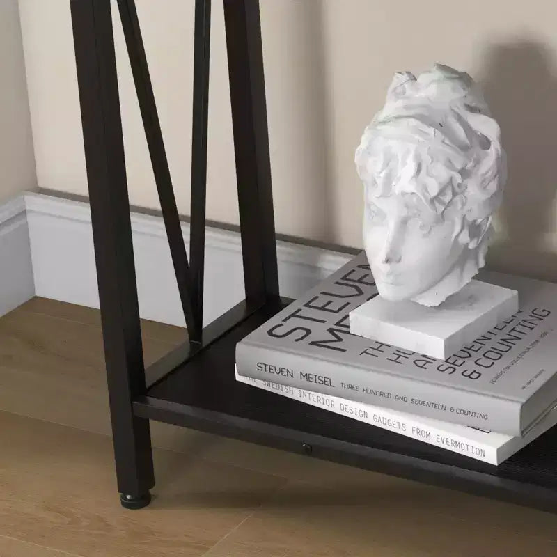 Console étroite de 109 cm avec design en V, table d'entrée à 2 niveaux avec étagère de rangement pour le salon