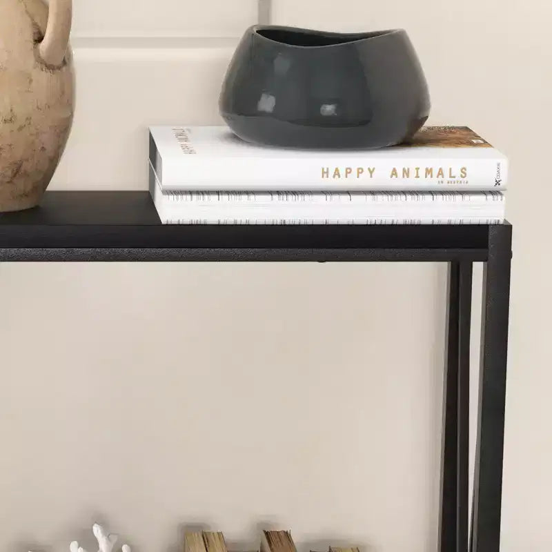 Console étroite de 109 cm avec design en V, table d'entrée à 2 niveaux avec étagère de rangement pour le salon