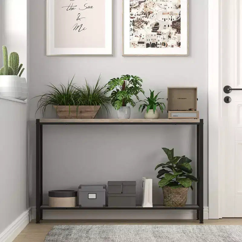 Console étroite de 109 cm avec design en V, table d'entrée à 2 niveaux avec étagère de rangement pour le salon