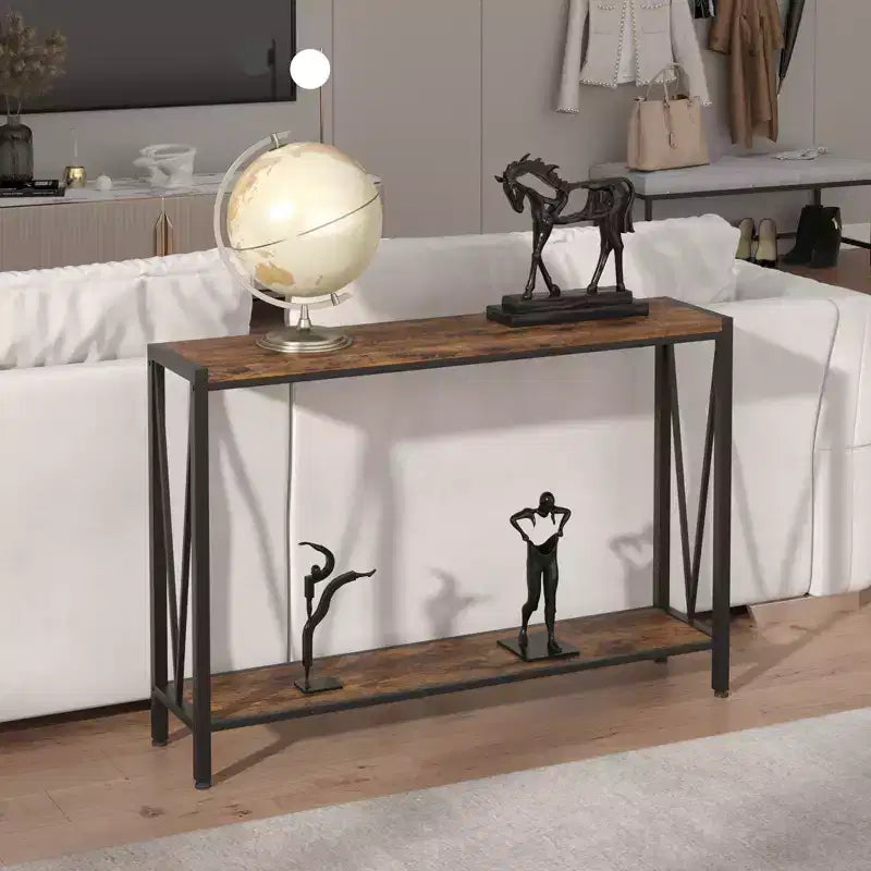 Console étroite de 109 cm avec design en V, table d'entrée à 2 niveaux avec étagère de rangement pour le salon