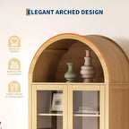 CuisinSmart 71 Meuble de rangement arqué, avec portes en verre trempé, 2 grands tiroirs, étagères réglables, pour salle à manger et cuisine - Naturel