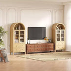 CuisinSmart 71 Meuble de rangement arqué, avec portes en verre trempé, 2 grands tiroirs, étagères réglables, pour salle à manger et cuisine - Naturel