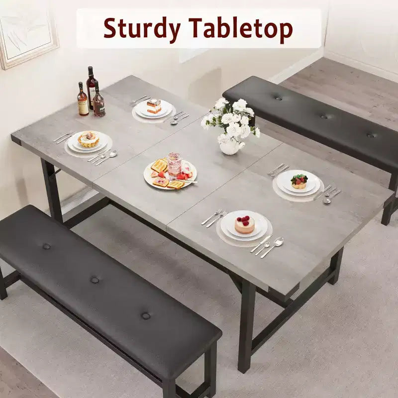 Table de salle à manger extensible COZONY 47,2463 pouces pour 4-6 personnes, table en bois industrielle avec 2 bancs, petits espaces