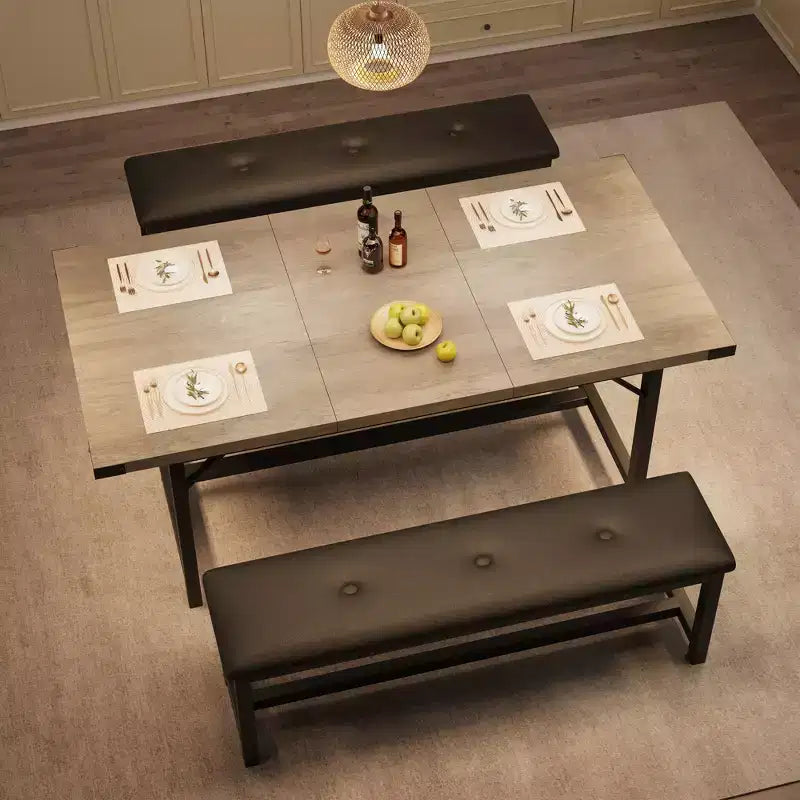 Table de salle à manger extensible COZONY 47,2463 pouces pour 4-6 personnes, table en bois industrielle avec 2 bancs, petits espaces