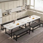 Table de salle à manger extensible COZONY 47,2463 pouces pour 4-6 personnes, table en bois industrielle avec 2 bancs, petits espaces