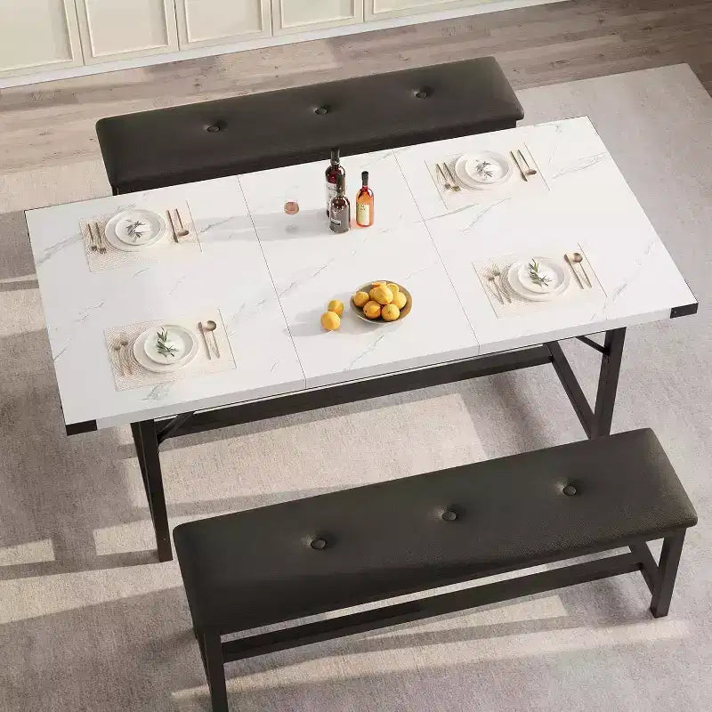 Table de salle à manger extensible COZONY 47,2463 pouces pour 4-6 personnes, table en bois industrielle avec 2 bancs, petits espaces